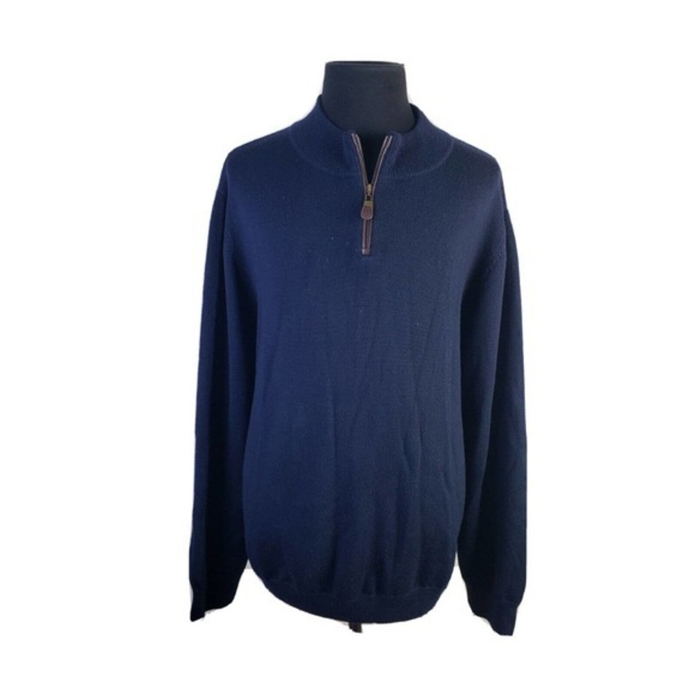 Viyella Navy Blue 1/4 Zip 100% Merino‎ Wool Pullover Sweater Mens XXL